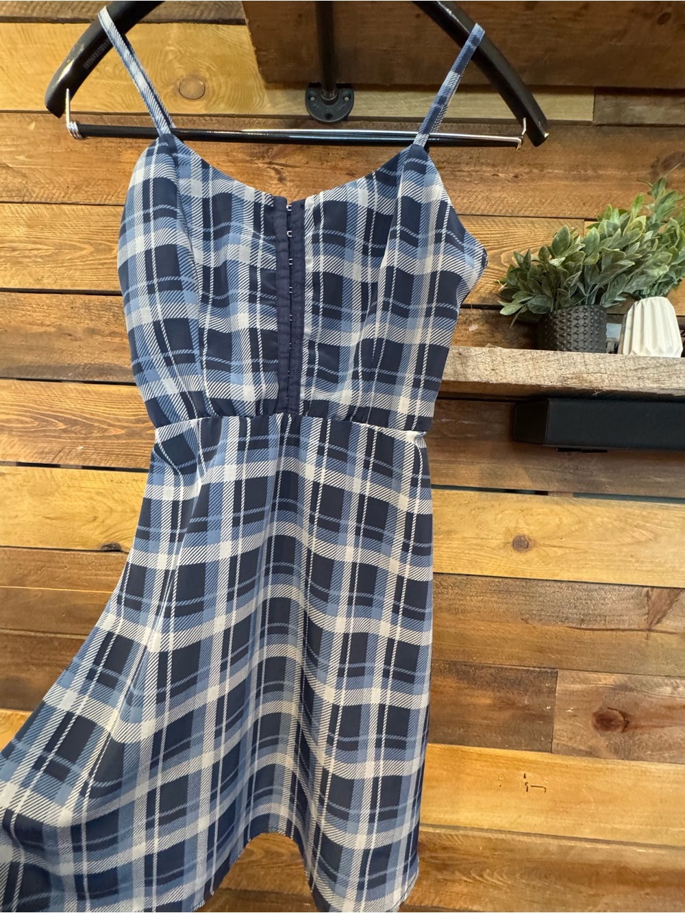 Lily Rose Blue and White Plaid Spaghetti Strap Mini Dress - Picture 1 of 3